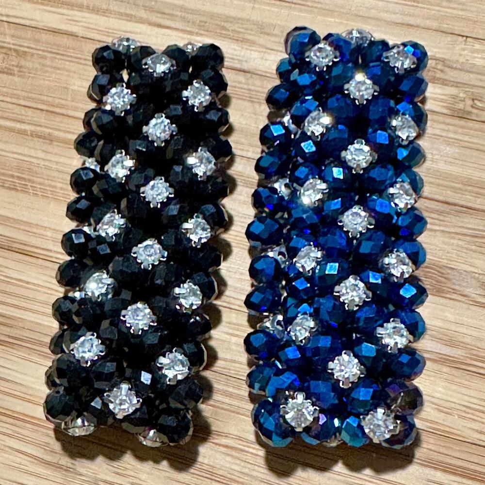Handmade Bohemian Glam Beaded Bracelets – Black & Blue Sparkle Magic